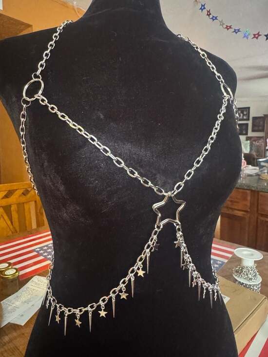 Handmade Jewelry - Y2K Punk Gothic Silver Star and Spike Body Chain Harness